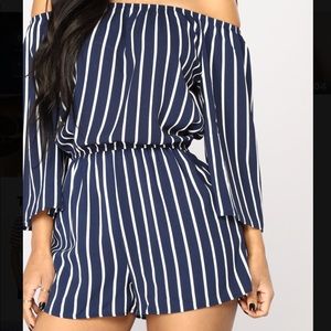 Navy Blue & White Striped Romper